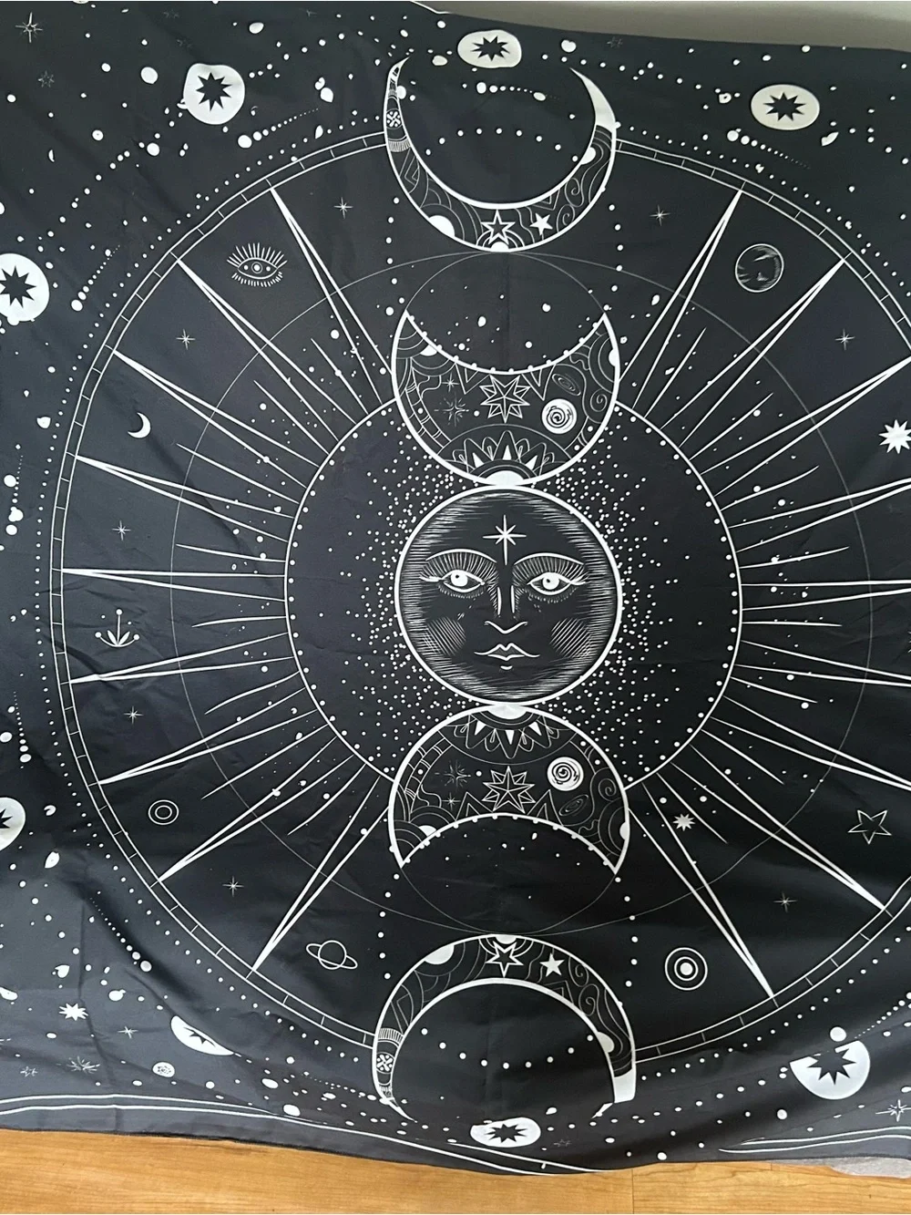 Mystic Moon Phase Wall Tapestry - Black & White Celestial Design